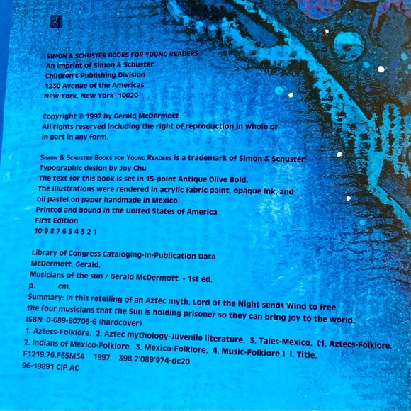 Gerald McDermott Musicians of the Sun SIGNED Aztec Myth HC Children's Book - Picture 5 of 11